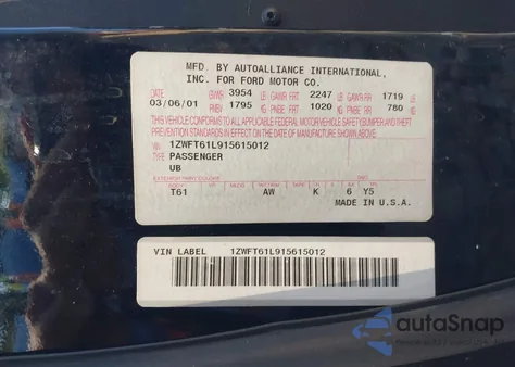 2001 Mercury Cougar V6/V6 S from USA, damaged, VIN 1ZWFT61L915615012